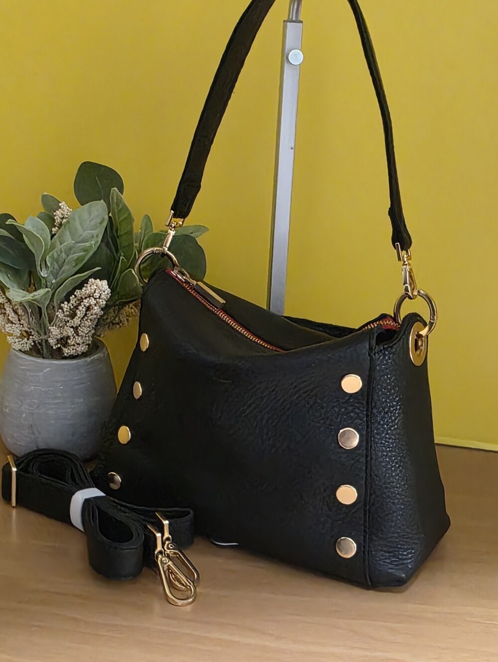 Hammitt Black Leather MD Bryant Bag with Gold Hardware